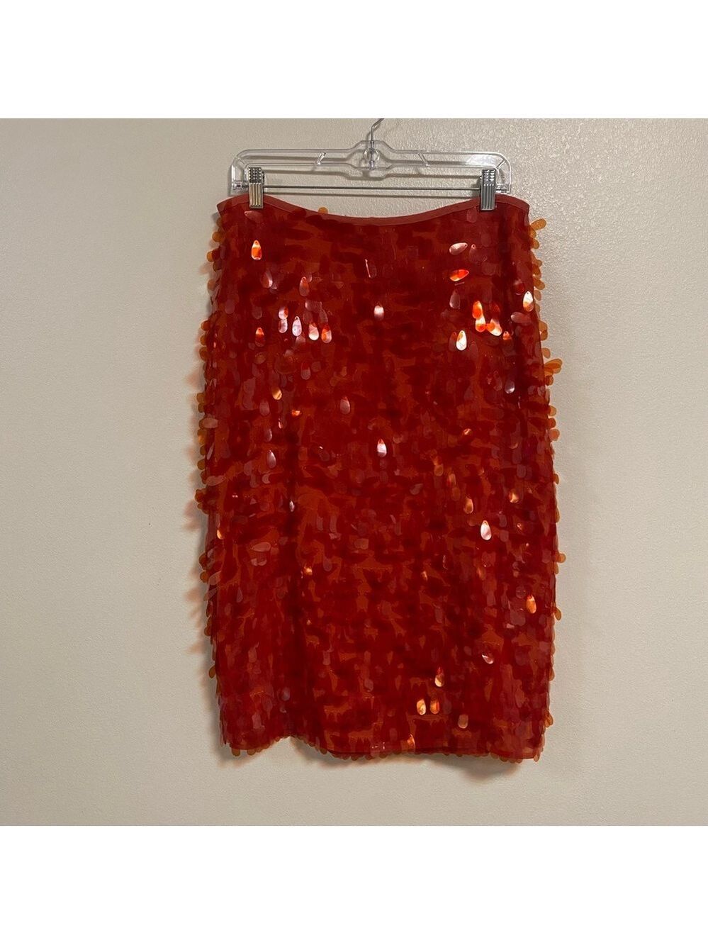 Maeve Skirt Women’s Size 12P Red Orange Sequin Pencil Skirt Below the knee skirt